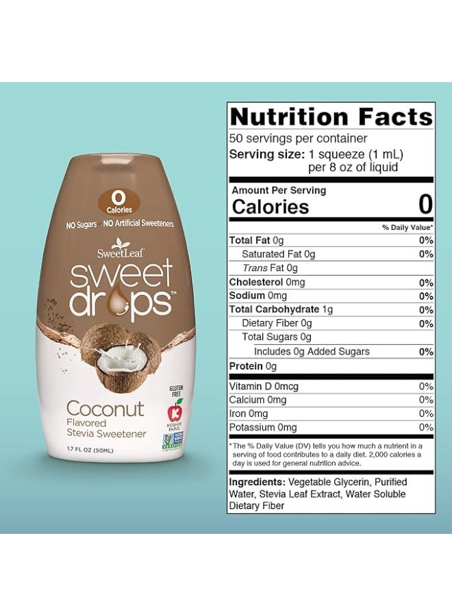 Etna SweetLeaf Sweet Drops - Flavored Stevia Liquid Sweetener, Stevia Extract, Zero Calories, Gluten Free, Keto Friendly, Non GMO, Natural Flavors, Sugar Alternative - Coconut, 1.7 Fl Oz (Pack of 1) - Image 2